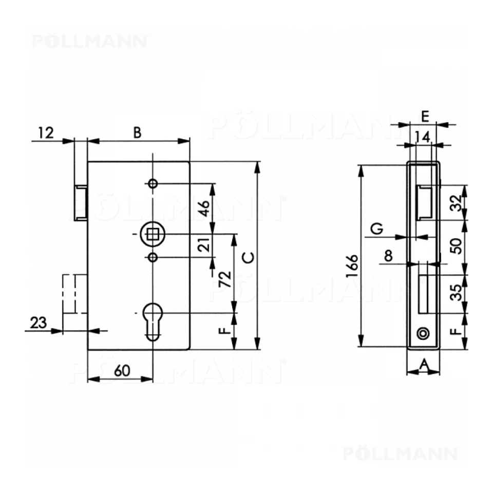 Anti-Panik-Gittertorschloss 140PGN-40, D-Fkt. (links, PZ 72, DM 60...