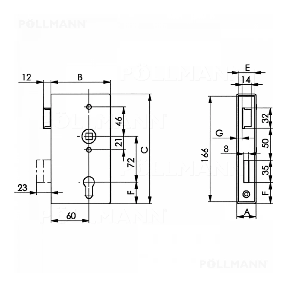 Anti-Panik-Gittertorschloss 140PGN-40, D-Fkt. (rechts, PZ 72, DM 6...